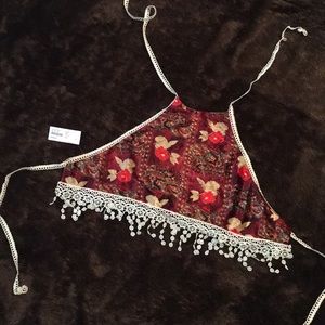 Velvet halter crop top